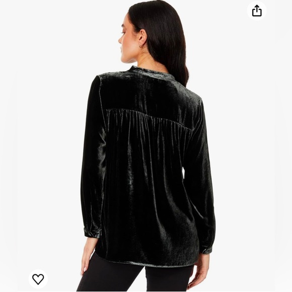 NWT Eileen Fisher Mandarin Collar Long Shirt Silk Ivy Crushed Velvet PL Petite L - Picture 2 of 16